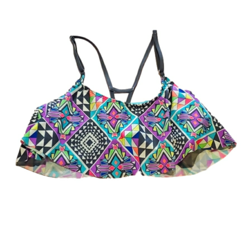 Malibu Vinrage neon bikini top Sports Bra Halter With Frill Front Details